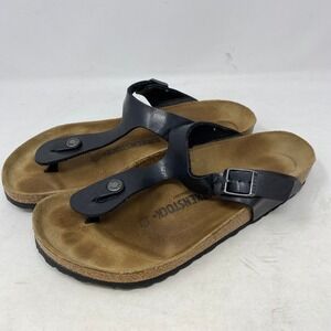 Birkenstock Gizeh Mens Black Leather Thong Sandals Size 40 Mens 7